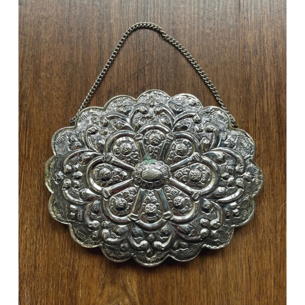 🪞Vintage Turkish Wedding Mirror with Silver Floral Embossed Design Wall Art🪞